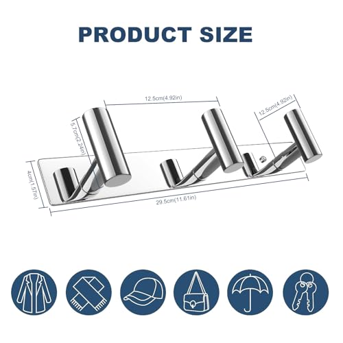 VAEHOLD Hat and Coat Wall Mount Rack - Hooks for Robes, Bags, Keys, and Towels - Bathroom Towel Hanger Organizer (Polished Chrome, “T“ Shape 3 Hooks 2 Pack) - color: Polished Chrome, size: “T“ Shape 3 Hooks 2 Pack
