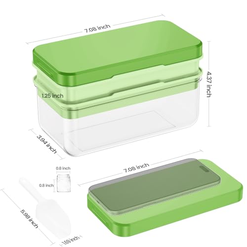 PHINOX Ice Cube Tray With Lid and Bin, Ice Trays for Freezer, Flexible Ice Cube Trays, Making 56 pcs Ice Cubes, Chilling Cocktail, Whiskey, Coffee, with 2 trays, Ice Container, Scoop&Cover, BPA Free - color: Green, size: 0.8"-2tier