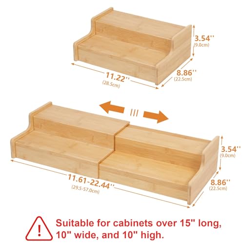 Hongtamoya 2-Tier Expandable Bamboo Coffee Mug Holder, Mug Organizer for Kitchen Cabinets, Mug Cup Rack, Multi-Functional Cup Holder Shelf, Coffee Bar Organizer, Home - size: (11.61~22.44'')L*8.86''W*4.53''H