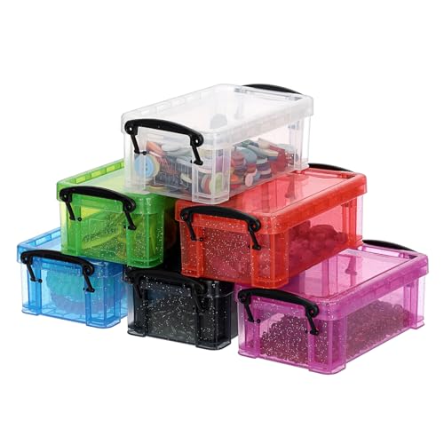 BTSKY 6 Colors Mini Small Plastic Storage Box with Locking Lid Clear Plastic Organizer and Assorted Color Boxes Hold Crafts, Stationery, Jewelry, Sewing and More in Office or Home Supplies - color: Colorful