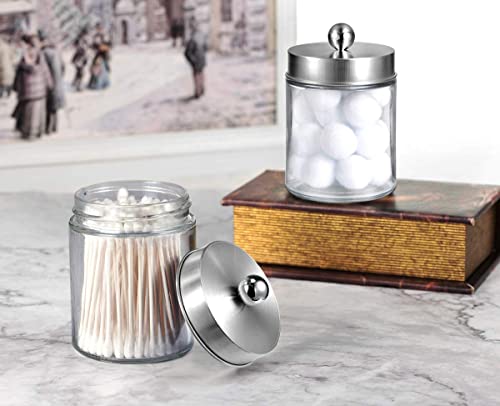 Amolliar 4Pc Apothecary Jars Bathroom Vanity Storage Organizer Set -Countertop Canister with Stainless Steel Lids &Stickers - Qtip Dispenser Holder for Qtip,Cotton Swab,Makeup Sponge (Brushed Nickel) - color: Brushed Nickel