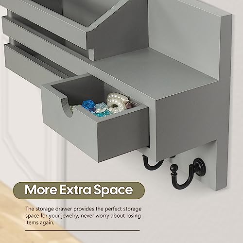 FifthQuarter Key and Mail Holder for Wall, Mail Organizer Wall Mount with 6 Hooks and Storage Drawer, Easy Installation Key Rack for Entryway and Home Decor (A-Grey) - color: A-Grey