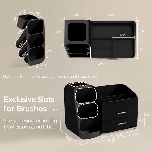 HBlife Cologne Organizer for Men Makeup Organizer with Brush Holder for Vanity, Large Plastic Bathroom Countertop Organizer Skin Care Storage, Fathers Day Gift for Dad Husband, All Black - color: All Black, size: Large