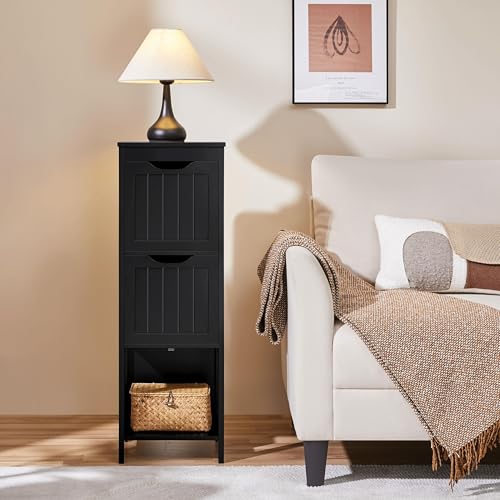 Yaheetech Bathroom Storage Cabinet, Small Floor Cabinet with 2 Removable Drawers, Slim Storage Organizer Rack Stand for Bathroom/Kitchen/Corner/Small Space,Black - color: Black, size: 35"H