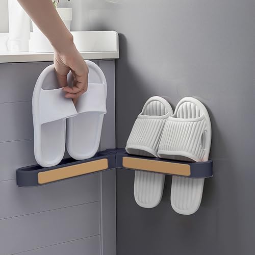 Multi-Functional Wall Mounted Storage Rack Foldable Shoe Holder for Bathroom and Entryway Space Saving Organizer(Blue) - color: Blue, size: 53X5.5