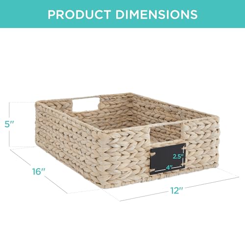 Best Choice Products Set of 4 16x12in Large Water Hyacinth Pantry Baskets, Woven Organizers w/Chalkboard Label, Chalk Marker - White - color: White, size: 12x16x5in