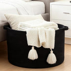 Luxury Little Extra Large Nursery Storage Basket, 22 x 22 x 14 inches - 100% Cotton Rope Baskets with Handles, Blanket Basket for Toys, Blankets & Pillows - Inner Black - color: Pure Black