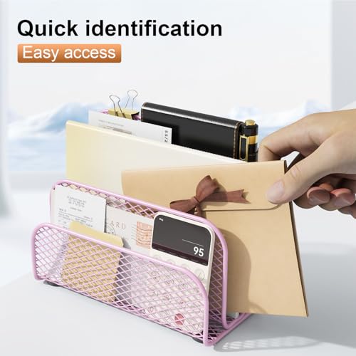 gianotter Mail Organizer Countertop, Metal File Holder with 3-Slot, Pink Desk Accessories for Women Office (Pink) - color: Pink