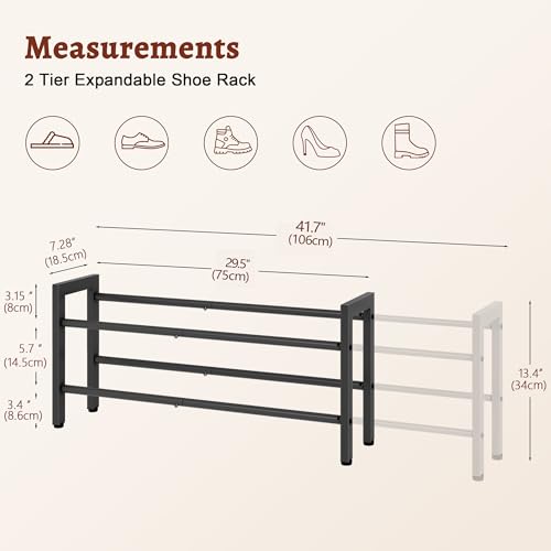 FAVOOSTY 2-Tier Expandable Shoe Rack, Adjustable Shoe Shelf Storage Organizer Space Saving Metal Free Standing Shoe Rack for Entryway Closet Doorway, Black - color: Black, size: 2 Tier