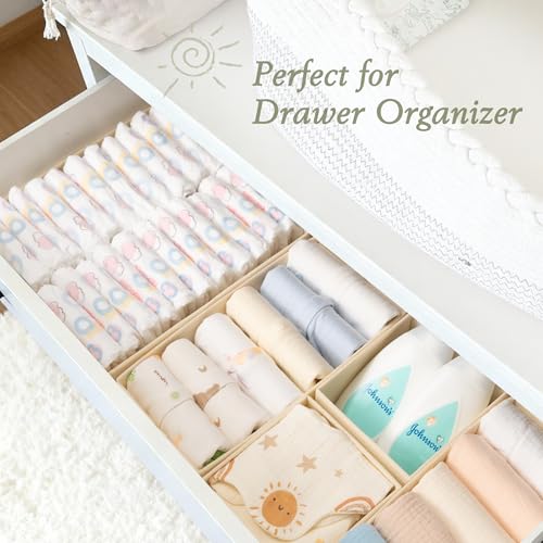 Criusia Drawer Organizer 18-Piece Set, Dresser Organizer for Baby Clothes, Foldable Closet Storage & Drawer Dividers for Underwear, Socks, Nursery (Beige) - color: Beige