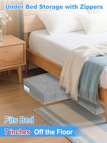 6.7-Inch Tall Under Bed Storage Container, Underbed Storage Bin w/Rigid Sides & Bottom, Large Under-Bed Clothes Organizer with Zippered Lid for Bedroom, Dorm, Sofa, 30x15x6.7 Inches, Gray - color: Gray-rigid-2pcs, size: 6.7 inch