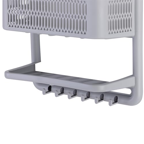 Bath Bliss Molded Shower Caddy | Bathroom Storage | Hangs Over Shower Head | 6 Accessory Hooks | Holds Razors | Washcloths | Accessories | Suction Cup Stability | Grey