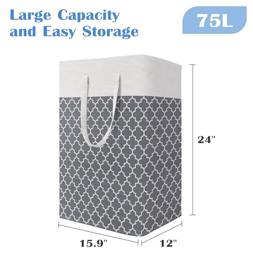 BlissTotes 3-Pack Laundry Basket, Freestanding＆Waterproof Laundry Hamper, Collapsible Tall Clothes Hamper with Easy Carry Handles for Clothes, Towels in the Family and Dorm,Clover Grey,75L - color: Clover Grey, size: 75L