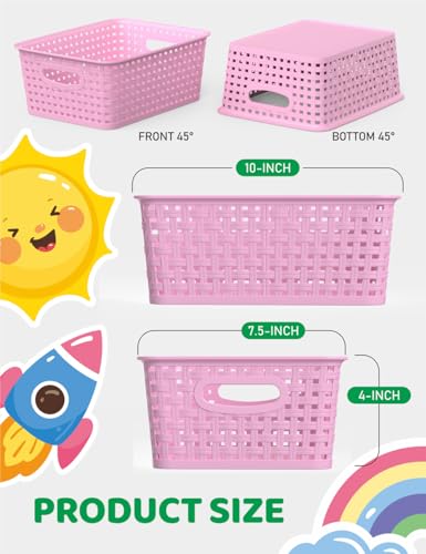 WYT 6-Pack Plastic Small Shelf Storage Weave Baskets Organizing for Cabinets and Pantries, Lavender Purple - color: Lavender, size: 6-Pack