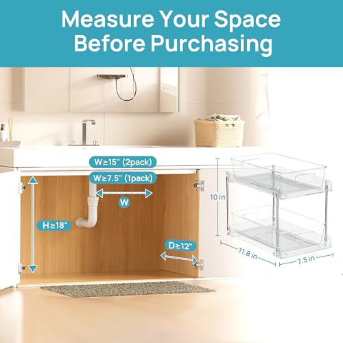 Vtopmart 6 Pack Bathroom Organizer, 2 Tier Clear Under Sink Organizers Vanity Countertop Storage Container,Cabinet Drawers Bins, Pull-Out Organization with Track for Pantry, Kitchen - color: Transparent, size: S-Standard (6 Pack)