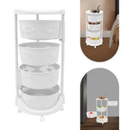 Multi-Layer Vegetable Rotating Basket Rack, Fruit Snack Storage Kitchen Organizer, White Storage Cart, Fruit Basket for Kitchen with 5 Lockable Casters, Vegetable Rack (4 Tiers) - size: 4 Tiers