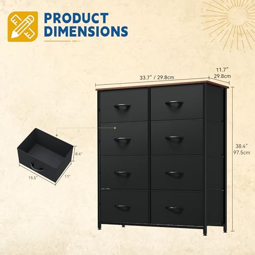 DWVO 8-Drawer Fabric Dresser, Furniture Storage Tower Cabinet, Organizer for Bedroom - color: Ebony Black, style: 8-Drawer