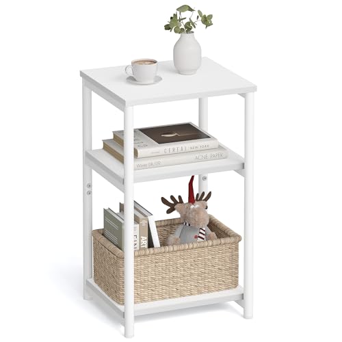 VASAGLE Side Table, Small End Table, Tall Nightstand for Living Room, Bedroom, Office, Bathroom, White ULET273W14 - color: White