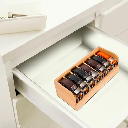 GTI Belt Organizer, 7 Compartments Belt Organizer for Closet and Drawer, Bamboo Display Case for Tie and Belt, Belt Storage Organizer for Men Women (Wooden) - color: Wood, size: 7 Compartments