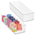 mDesign Plastic Drawer Organizer Box, Long Storage Organizer Bin Container; For Closets, Bedrooms, Use for Leggings, Socks, Ties, Jewelry, Accessories - Lumiere Collection - 2 Pack - Clear - size: 6 x 18 x 4 (Pack of 2)