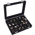 Vicoter Velvet Jewelry Box 24 Grid Jewelry Ring Display Organiser Box Tray Holder Earrings Storage Case for Girls Wife Mom Women (Black) - color: Black