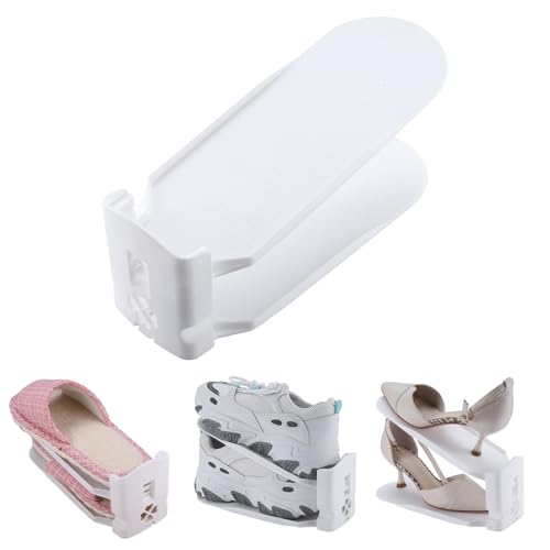 HOMOKUS 20 Pack Shoe Slots Organizer,3-Level Flexible Adjustable Shoe Stackers,Slip-on Shoe Rack,Double Layer Shoe Tray Organizer Holder with 3 Different Height,Space-Saving Shoe Holders (White) - color: White