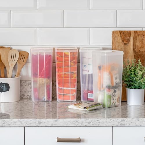 IRIS USA Vertical Plastic Flip Top Storage Containers Bins with Lids for Pantry, Home, Office, Organization, Large, Stackable Hinged Organizer with Latches, Clear, 4 Pack - size: Large - 4 Pack