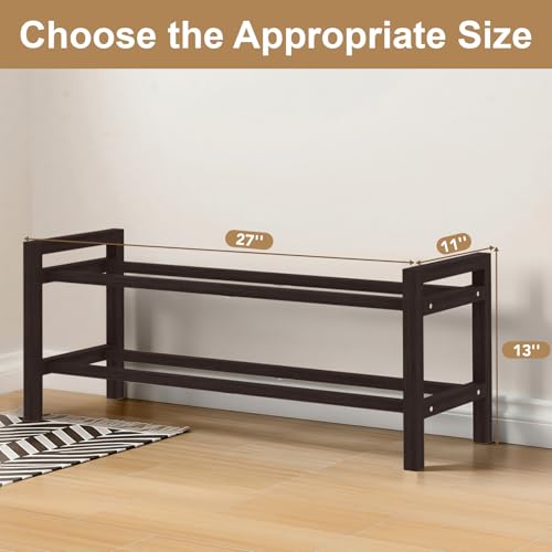 Haddockway Bamboo Shoe Rack for Closet, Free Standing Shoe Organizer with Smooth Round Rods & Convenient Handles, Stackable Shoe Storage Shelf for Entryway, Hallway(Brown, 2-Tier) - color: Brown, size: 2-Tier_Standard