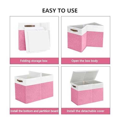 Bagnizer Large Toy Storage Box with Lids, Collapsible Sturdy Baby Storage Organizer Chest Bin Basket for Kids, Boys, Girls, Playroom, Nursery, Bedroom, Closet 25"x13"x16" (Pink and White) - color: Pink and White
