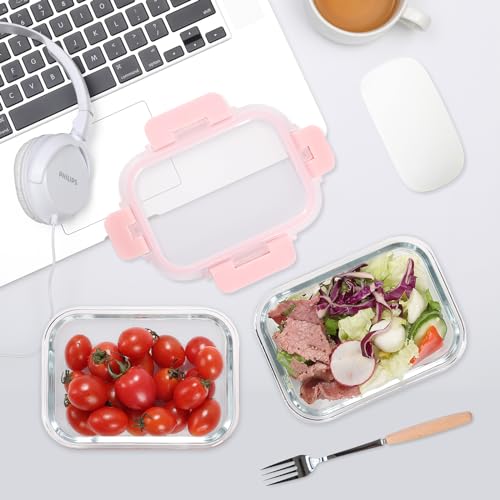 GULFLIN Glass Meal Prep Containers 12-Pack, 22oz Glass Food Storage Containers with Lids, Air-Tight, Leak-Resistant, Freezer to Microwave Safe-Pink Set - color: 22oz,Same Size - 12 Pack,Pink Set