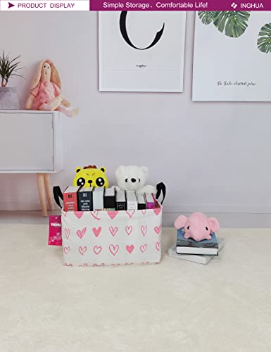 Rectangular Storage Basket Fabric Organizer Bin for Toys,Books,Clothes,Gifts,Pets-Perfect for Home,Office,Nursery,Dorm,Shelf(Rec-Pink hearts ) - color: Rec-Pink hearts