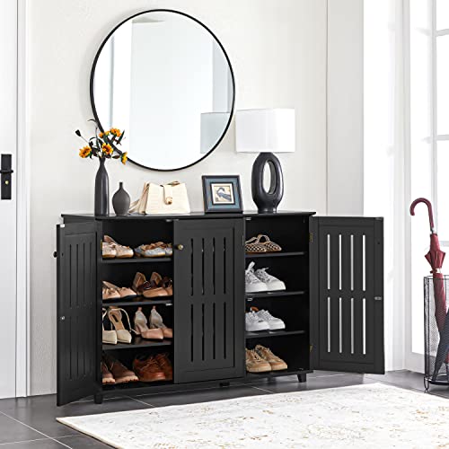 Yaheetech Shoe Cabinet with 3 Doors, Adjustable Shoe Organizer 4 Tier Shoe Rack Shelves, Freestanding Shoe Storage Cabinet for Entryway, Bathroom, Living Room, Black