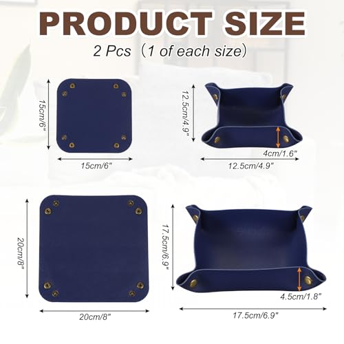 uxcell 2 Pcs Valet Tray for Women and Men, PU Leather Jewelry Tray Entryway Table Bedside Nightstand Catchall Storage Organizer for Jewelry Key Coin Watch Wallet(Square, Dark Blue) - color: Dark Blue