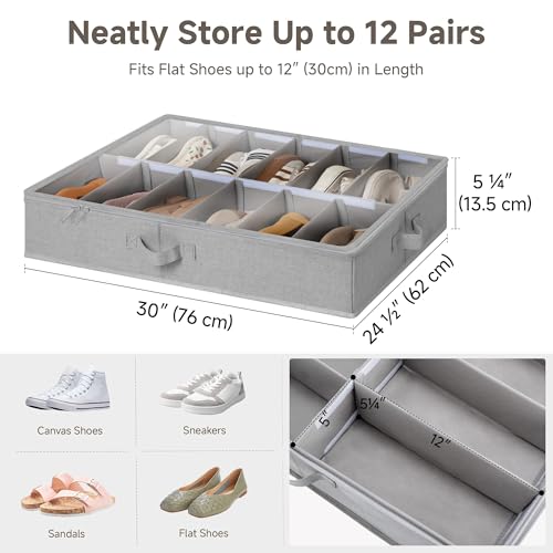 StorageWorks Shoe Organizer for Closet, Fits up to 24 Pairs, 2-Pack Ultra-thick Fabric Under Bed Shoe Storage Containers with Bottom Support and Adjustable Dividers, Grey - color: Gray, style: Adjustable Divider