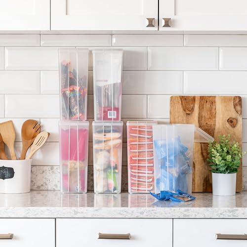 IRIS USA Vertical Plastic Flip Top Storage Containers Bins with Lids for Pantry, Home, Office, Organization, Large, Stackable Hinged Organizer with Latches, Clear, 6 Pack - size: Large - 6 Pack