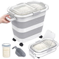 25-35Lbs Rice Container,Collapsible Food Storage Containers with Transparent Airtight Lid,Wheels,Rice Storage Container with Small Bin and Scoop,Rice Dispenser for Flour Sugar Cereal Grain Dog Cat - color: Clear/25-40lbs