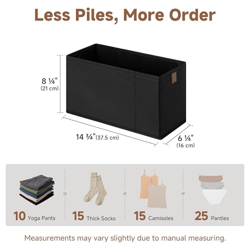 StorageWorks Narrow Storage Basket, Narrow Baskets for Shelves, Fabric Storage Bins with PU Handle, Perfect for Clothes, Underwear, Books, Socks, Black, 4-Pack - color: Black, size: 6.25'' Width (4 Pack)