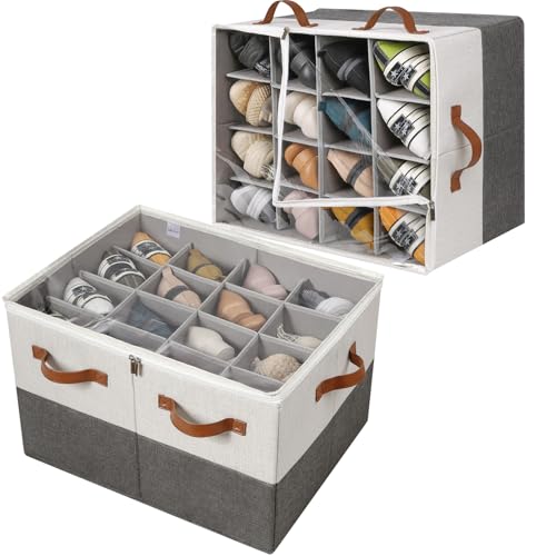 TOPIA HOME Shoe Organizer for Closet 2 Pack, Foldable Shoe Box with Adjustable Dividers and Clear Cover, Space Saving Shoe Storage Organizer Cabinet with Reinforced Handles, Fits 32 Pairs TP12WG - color: White&Gray-2Pack, size: Large(20.87''L x 16.54''W x