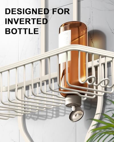 Shower Caddy Hanging - Never Rust Shower Hanging Organizer - Aluminum Over the ShowerHead Caddy with Soap Basket and 6 Hooks for Razor/Sponge (Milky White) - color: Milky White