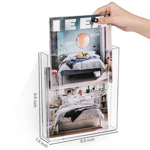 Suwimut 3 Pack Acrylic Brochure Holder, 8.5 x 11 Inch Brochure Holder Wall Mount, Clear Literature Organizer Pamphlet Flyer Display Plastic Magazine Holders for Wall