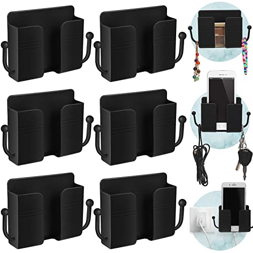 Jetec 6 Pcs Wall Mount Phone Holder Self-Adhesive Wall Beside Organizer Storage Box Plastic Charging Phone Stand Remote Brackets Holder for Bedroom(Black) - color: Black