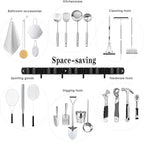 Black 5 Racks and 4 Hooks Mop and Broom Holder Wall Mount, Broom Organizer Storage Tool Racks Stainless Steel Heavy Duty Hooks Self Adhesive Solid Non-slip for Home Kitchen Garden Laundry Garage - color: 5 Racks & 4 Hooks (Black) - 1 Pack