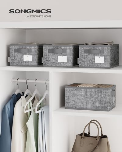 SONGMICS Storage Cubes, 11.8 x 7.9 x 5.9 Inches Non-Woven Fabric Bins with Double Handles, Set of 3, Closet Organizers for Shelves, Foldable, for Clothes, Cattail Gray UROB415G01 - color: Cattail Gray, size: 3 Pack（11.8"L x 7.9"W x 5.9"H）