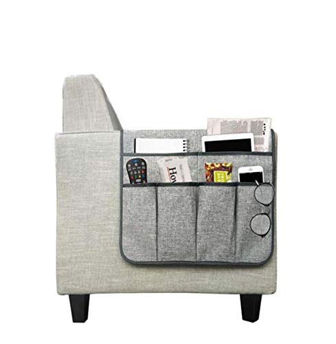 IPENNY Cotton Linen Sofa Couch Remote Control Holder Chair Armrest Caddy Pocket Organizer Storage Bag for Cellphone Tablet Notepad Book Magazines DVD Eyewears Drinker Snacks Holder Pouch - color: Cotton, Gray