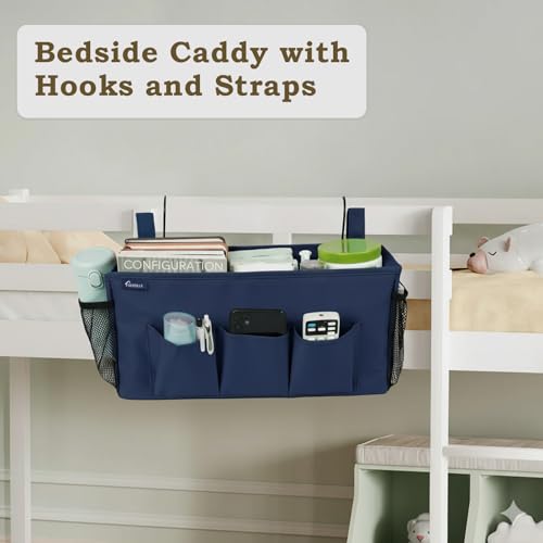 Surblue Bedside Organizer with Hook Bedside Caddy Hanging Storage Bag with Adjustable Straps and Water Bottle Holder for Home College Dorm Bunk Bed Accessories, Crib Bed Rails, Hospital Bed,Navy,2PCS - color: 2Pcs Navy