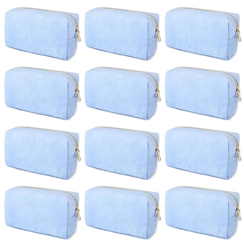 SOIDRAM 12PCS Checkered Makeup Bag Preppy Cosmetic Bag Bulk Blue Makeup Pouch Personalize Travel Toiletry Bag Organizer Cute DIY Makeup Brushes Storage Bag for Women - color: Corduroy Blue, size: 12 Pack