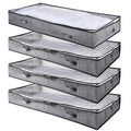 4 PCS Underbed Storage Bins, Foldable Clothes Organizers with Transparent Top, Dual Zipper Closure, Front & Side Handles, Store Clothes, Blankets, Toys, Linens under Couch or Crib