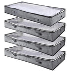 4 PCS Underbed Storage Bins, Foldable Clothes Organizers with Transparent Top, Dual Zipper Closure, Front & Side Handles, Store Clothes, Blankets, Toys, Linens under Couch or Crib