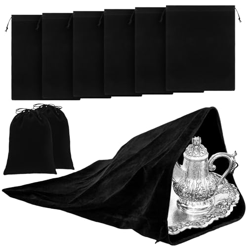 Ferraycle Silver Storage Bags Oversized 24 x 32 Inch Zipper Anti Tarnish Cloth Bag for Silver Storage, Tray, Jewelry, Flatware, Vase, Polishing,Tarnish Cleaning(Black) - color: Black