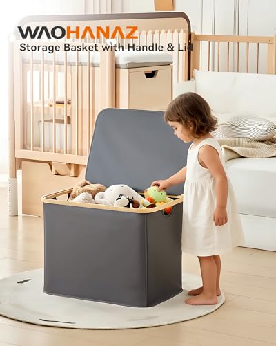 Storage Basket with Lid and Handles, 80L Fabric Bin for Shelf, Closet, Toy Organization, Collapsible Storage Organizer for Home, Grey - color: Grey, size: 80L